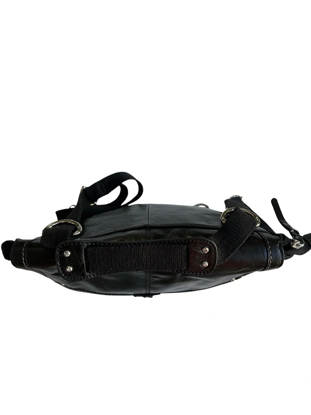 The Sak Blk Leather Convertible Backpack Messenger Boho Goth Gorpcore Aesthetic